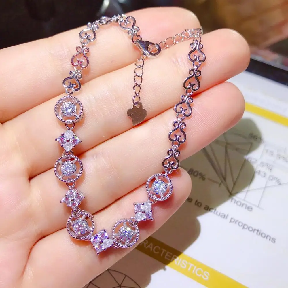 Kkmall магазин Круглый Серебряный Браслет Moissanite 3 5x3 5 мм роскошный браслет серебро 925