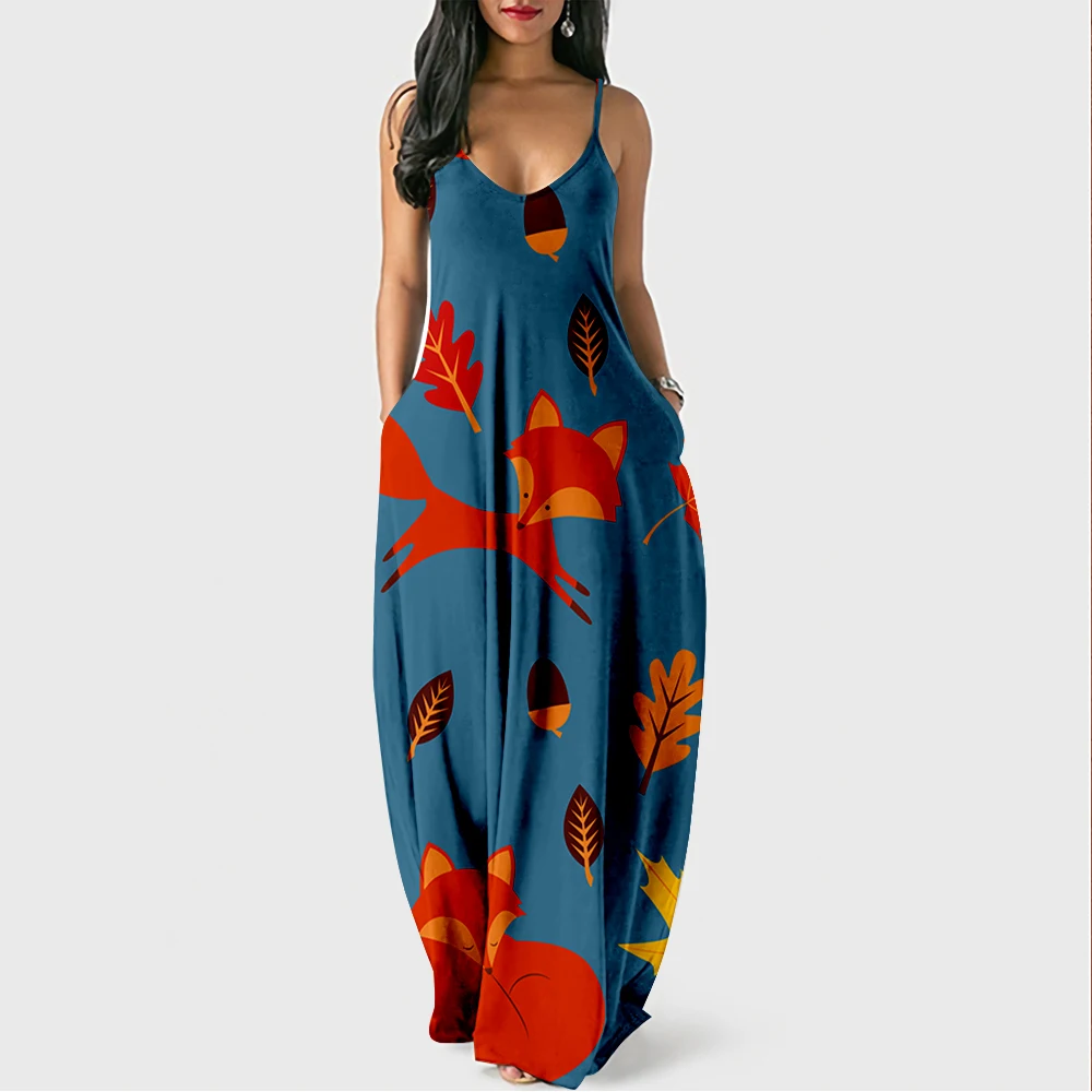 

Cross Border New Women's Maple Leaf Pattern Digital Print Dress
