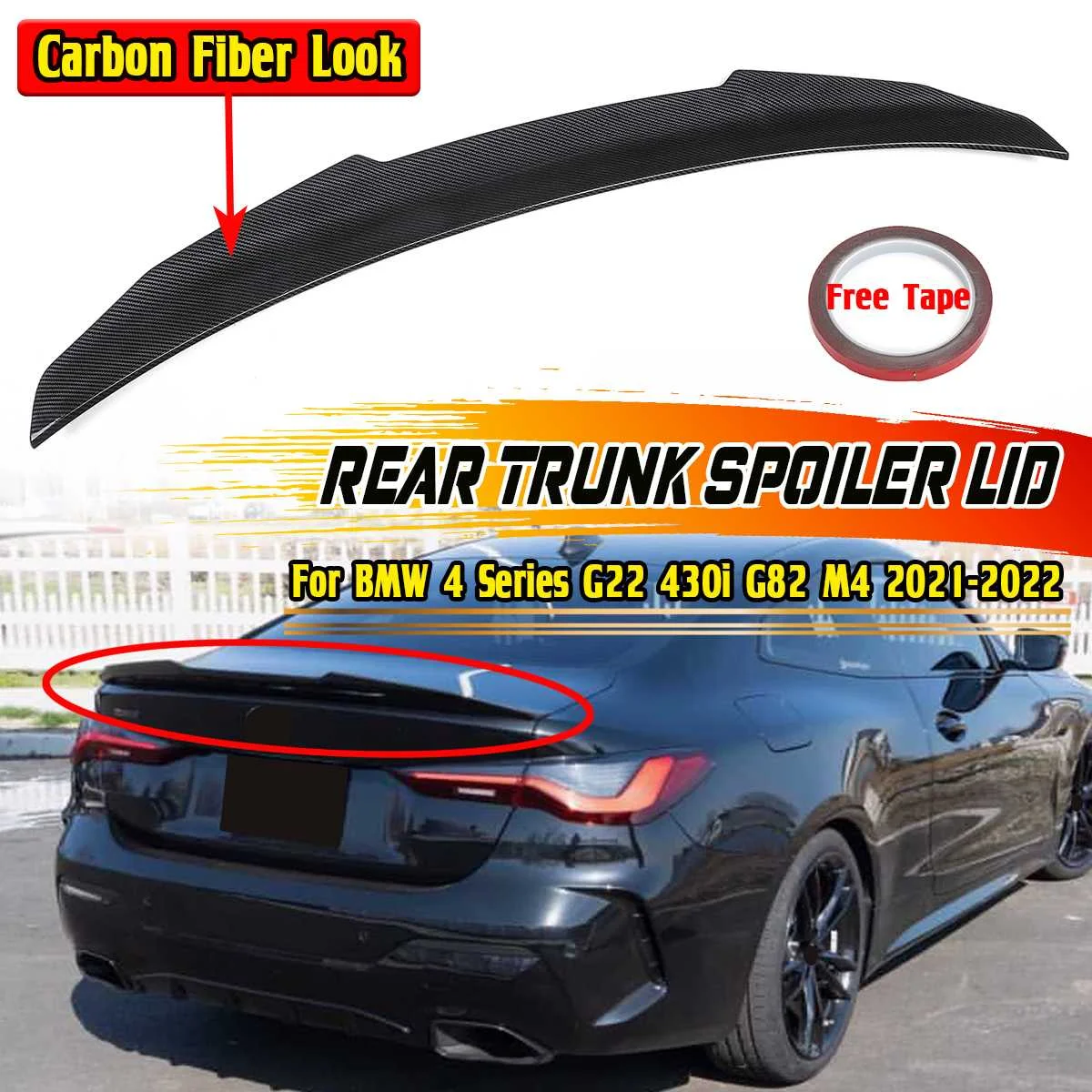 G22 PSM Style Car Rear Spoiler Wing Trunk Lip Trunk Spoiler Lid For BMW 4 Series G22 430i G82 M4 2021-2022 Rear Wing Spoiler