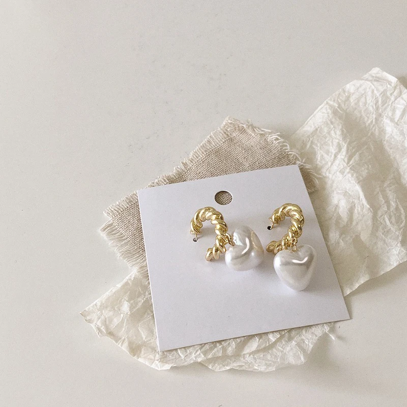 TARCLIY Fashion Geometric C Shape Metal Twisted Chain Imitation Pearl Heart Earrings Minimalist Sweet Women Party Gifts Jewelry | Украшения