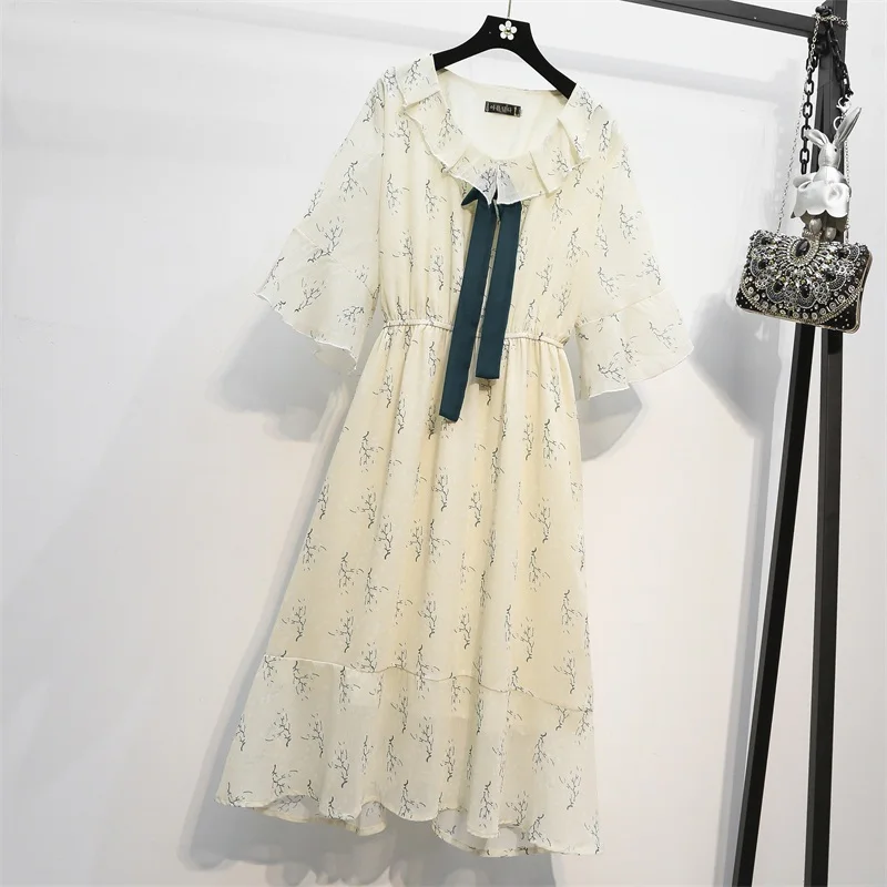 

Women Chiffon Print Floral boho Dress Summer V Neck Ruffles Petal Sleeve A Line Dress Elegant Beach Vacation Sundress 2021