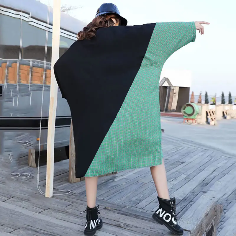 Женское асимметричное платье XITAO однобортное в клетку с длинным рукавом одежда