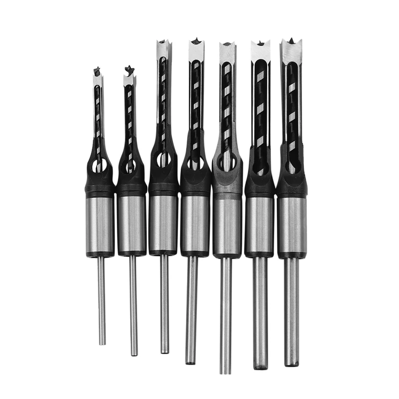 

7pcs 1/4 to 1/2 Square Hole Drill Bit 45 Steel Mortising Drilling Woodworking Tools