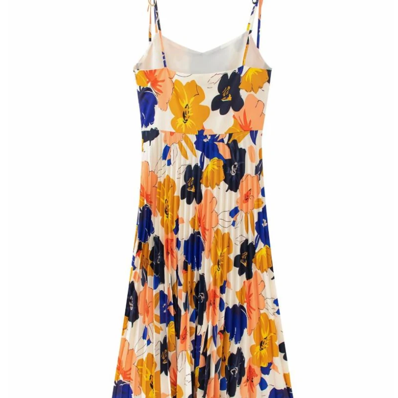 

Vintage Polka Dot Print Women Pleated Dresses V-neck Backless Bandage Slip Dress 2021 Summer New Trendy Thin Straps Vestidos