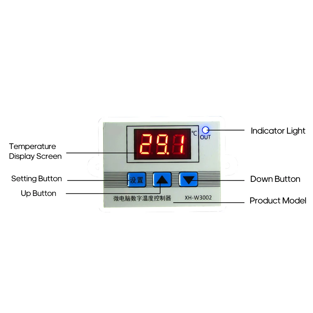 

XH-W3002 Intelligent Leds Digital Microcomputer Temperature Controller Mini Thermostat Switch with Water-resistant Sensor Probe
