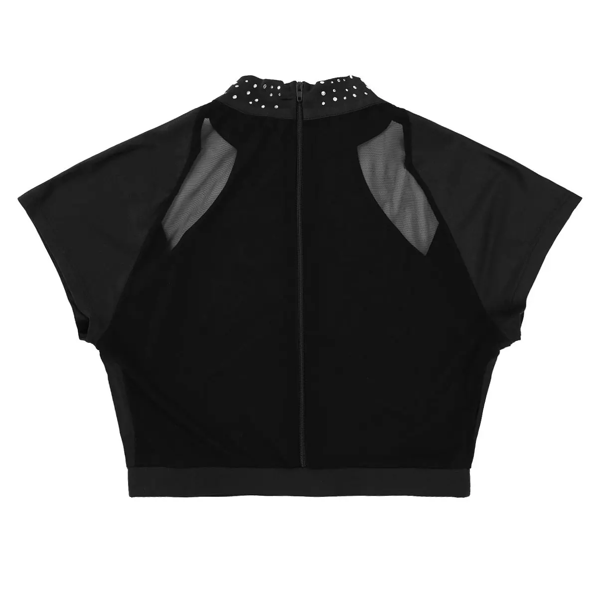 ChicTry блестящие стразы макет шеи короткий рукав Прозрачная сетка Сращивание