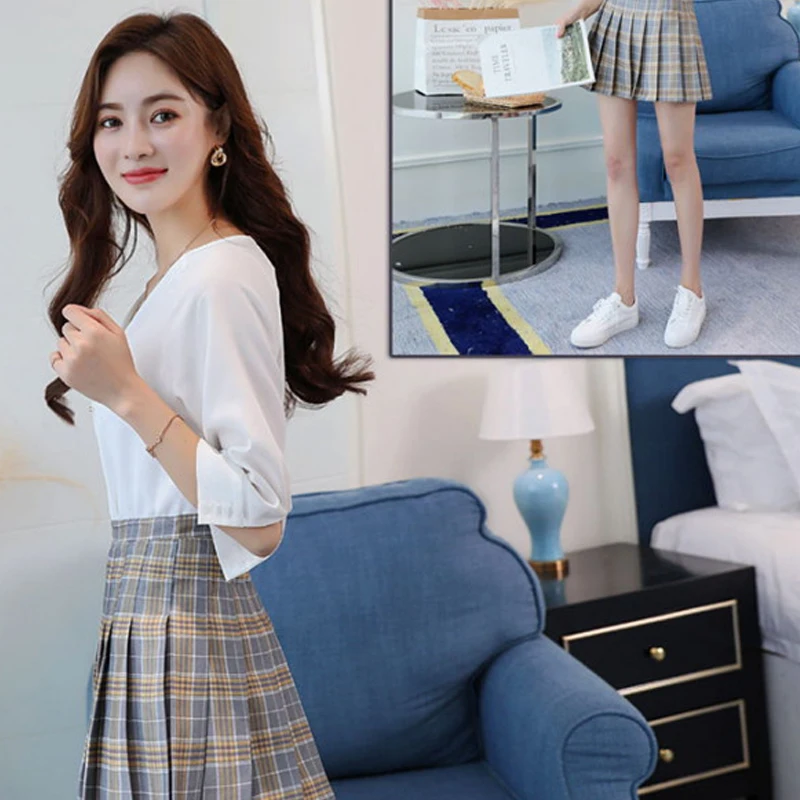 Милая плиссированная юбка в японском стиле с завышенной талией для девочек