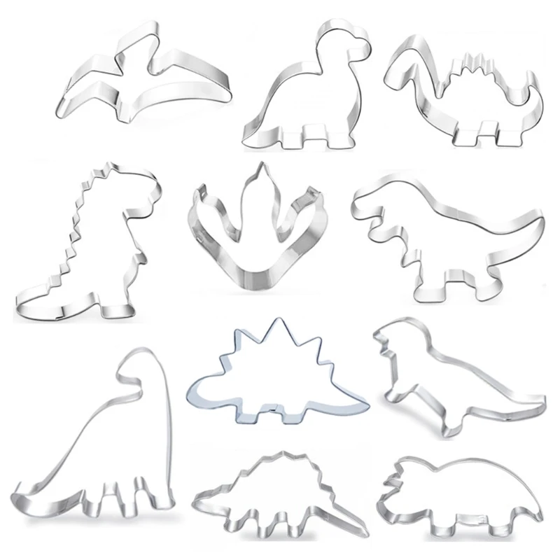 

W3JA 11Pcs/Set Stainless Steel Dinosaur Animal DIY Cookie Cutter Biscuit Mold Fondant Cake Pastry Baking Decorating Tool