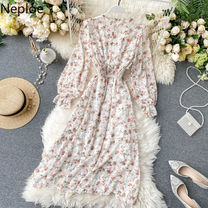 Шикарное шифоновое платье Neploe в Корейском стиле с высокой талией принтом виде