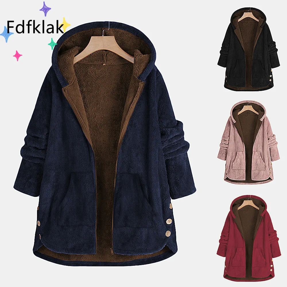 Fdfklak Autumn Winter New Style Long-Sleeved Cotton Coat Loose Oversized Fleece Hoodie Fashion Zipper Jacket Women Clothing