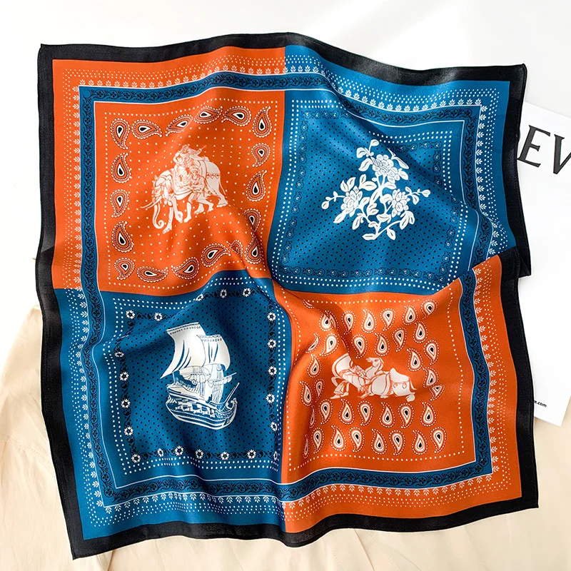 

2020 Brand 100% Pure Silk Scarf Women Neck Hair Band Foulard Square Small Headband Fashion Print Neckerchief Scarves Hijab