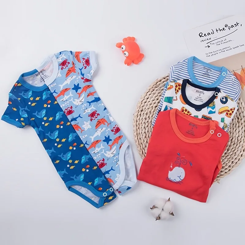 5 шт./лот боди для новорожденных с коротким рукавом детей 0-24 месяцев 100% хлопок |