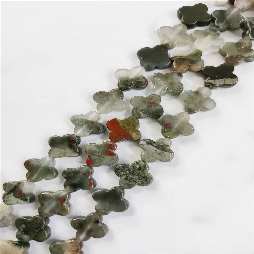 

1 Strand 28Pcs 14x7mm Natural Gray Africa Blood stone Clovers Loose Beads For DIY Jewelry Making Accessories 15.5Inch