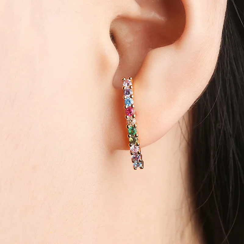 Серьги-гвоздики OMYFUN Rainbow золотого цвета с маленькими стержнями и кубическим цирконием, простые ювелирные изделия для женщин, недорогие, E78.
