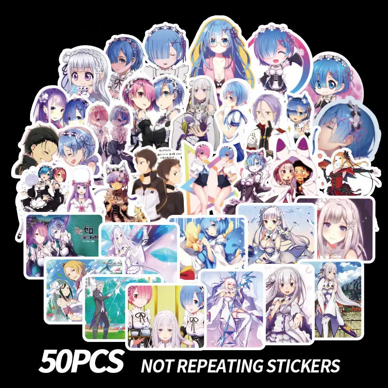 50 шт. аниме наклейка s RE: ZERO Аниме наклейка Эмилия Рам наклейка s милые каваи девушки Скрапбукинг наклейка для ноутбука телефон скрапбук