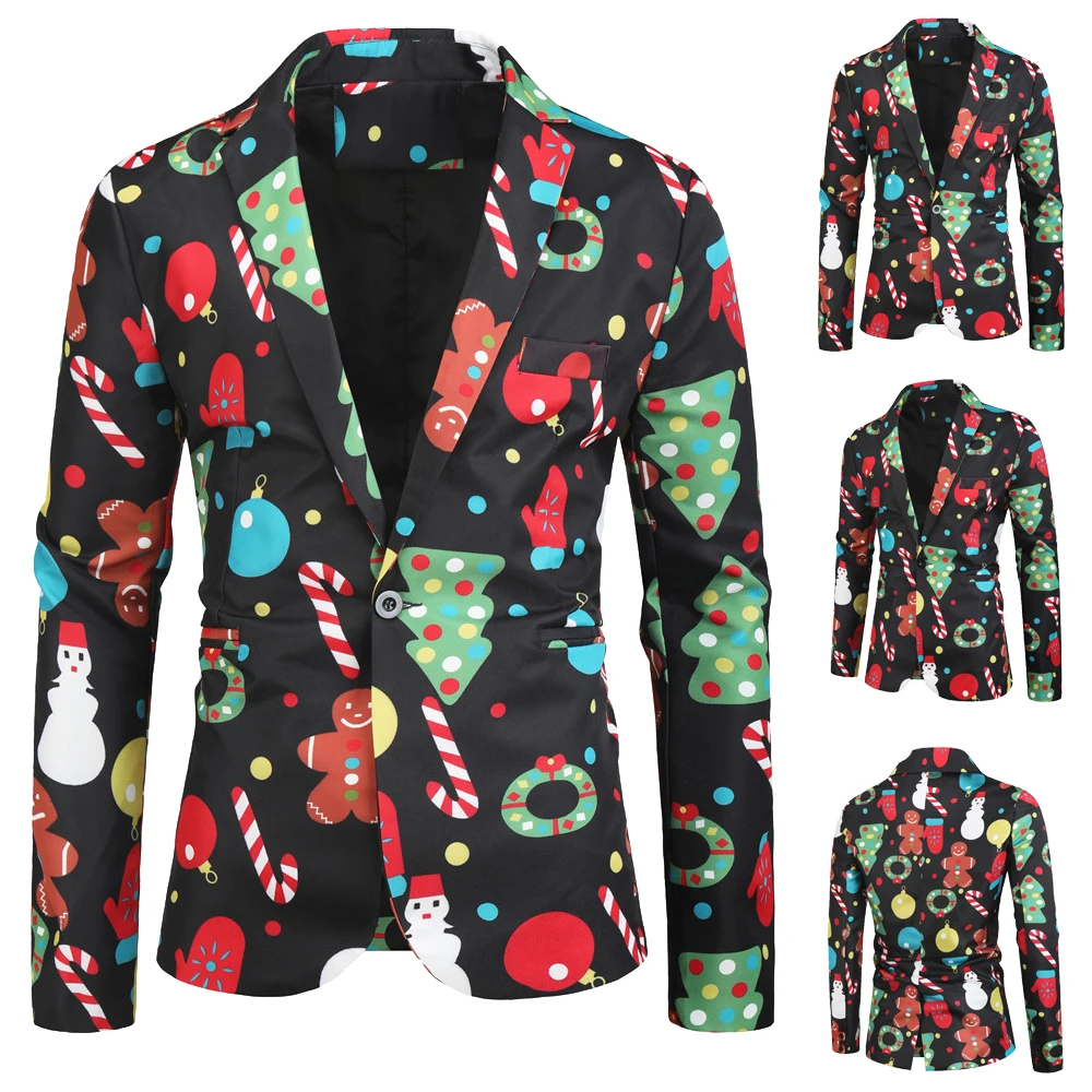 

2022 New Men's Fashion Suit Party Coat Casual Slim Fit Blazer Buttons Suit 3D Christmas Floral Print Painting Blazers Jacket Men