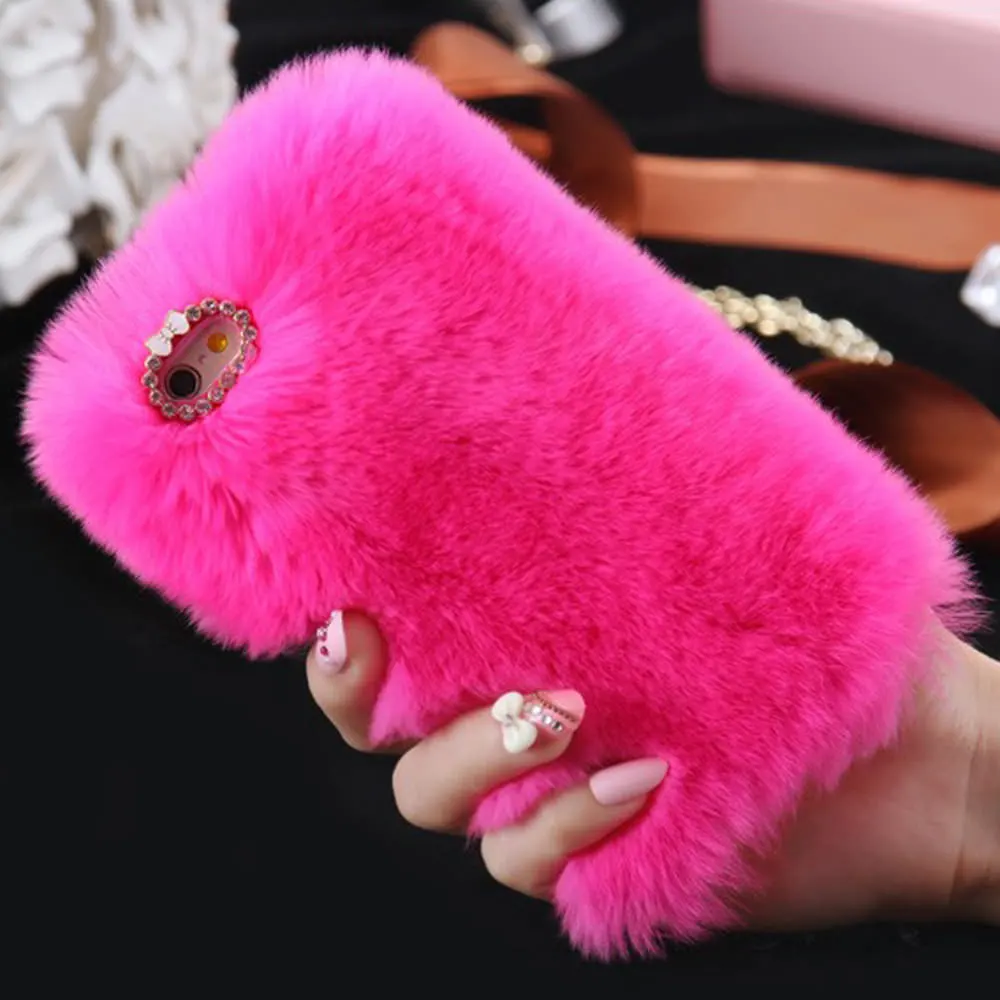 

L-FADNUT Cute Fur Fluffy Phone Case For iPhone X Xr Xs 11 Pro Max 5 5S SE 2020 Luxury Diamond 6S 6 7 8 Plus Girl Cover Soft 360