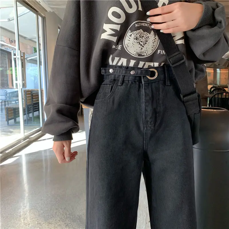

NEW Jeans Women Plus Velvet All-match Harajuku Casual Adjustable High Waist Loose Chic Vintage Womens Trousers Leisure Simple Re