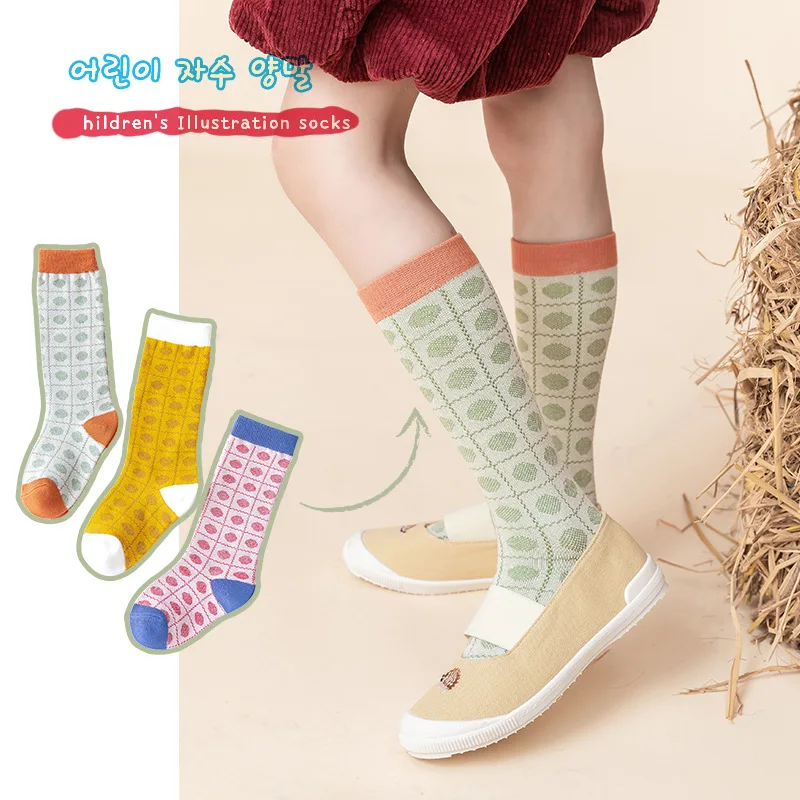 

2 pairs / batch of children's cotton socks Dot autumn winter Girls diamond tube socks baby socks boys socks girls soft Dot socks