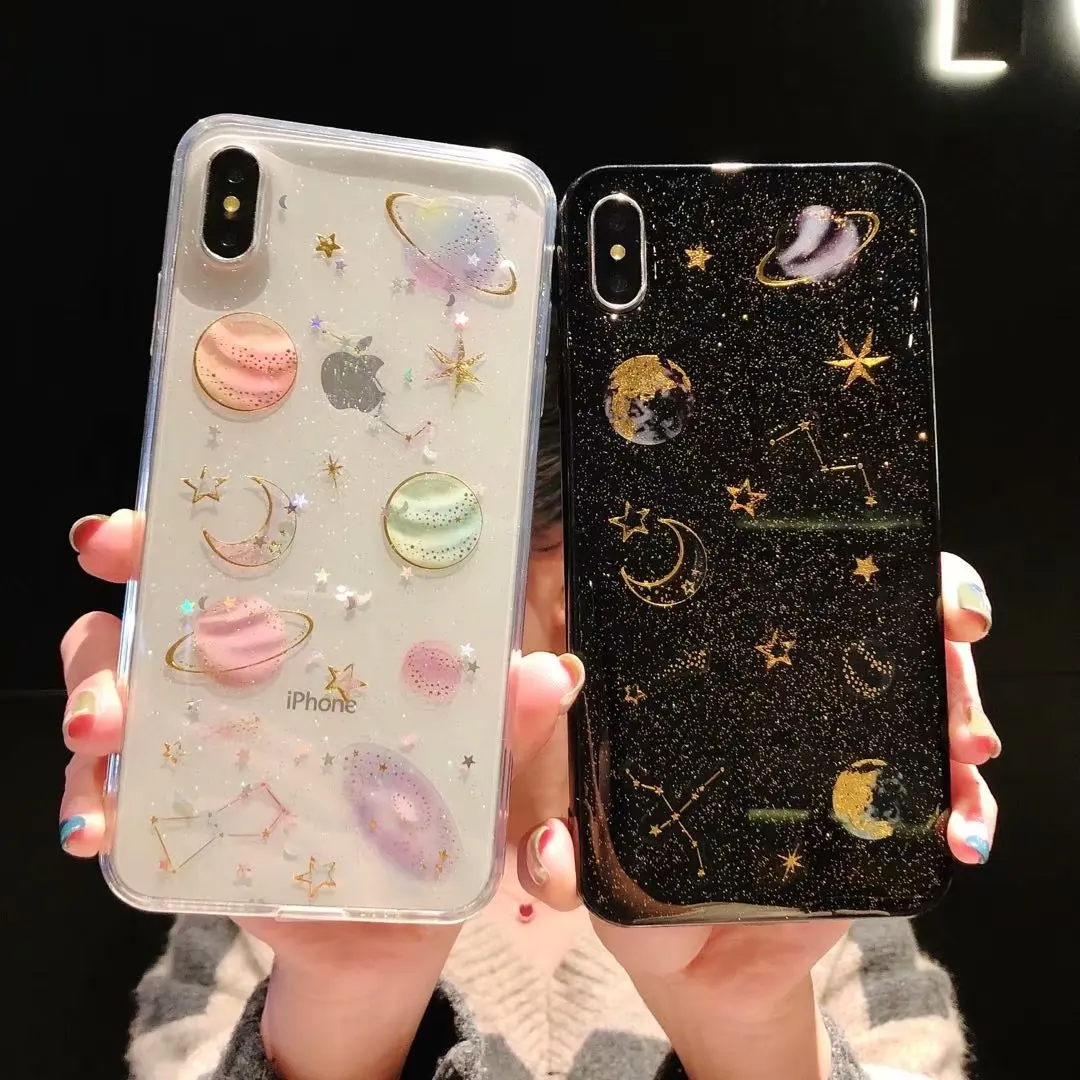 Блестящий милый чехол для телефона с изображением космоса и планеты iPhone 12 Mini 11Pro X