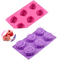 6 cavity rose non stick silicone mould for baking cake decoration accessories bakeware tool utensils for kitchendiy soap mold