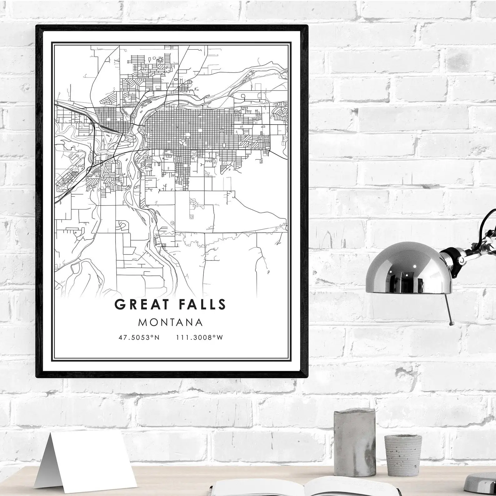 Печатная карта Great Falls плакат на холсте | Уличная Карта города Монтана печатный