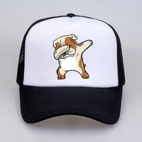 dabbing bulldog print women baseball cap summer cool dad hat mesh trucker hat adjustable men cartoon bulldog funny hats