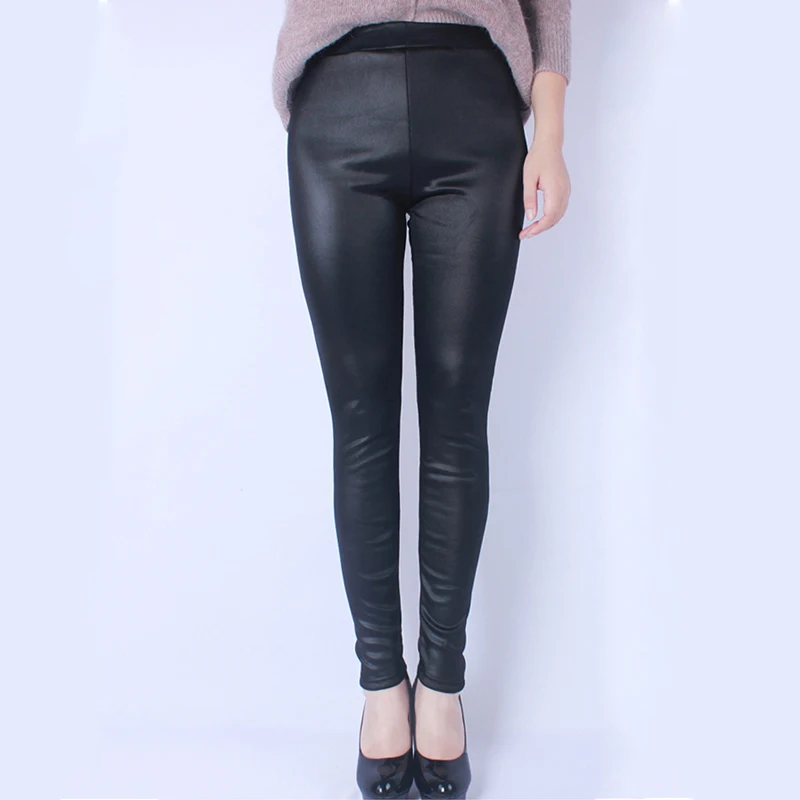 XL-6XL осенние женские узкие брюки из искусственной кожи повседневные леггинсы