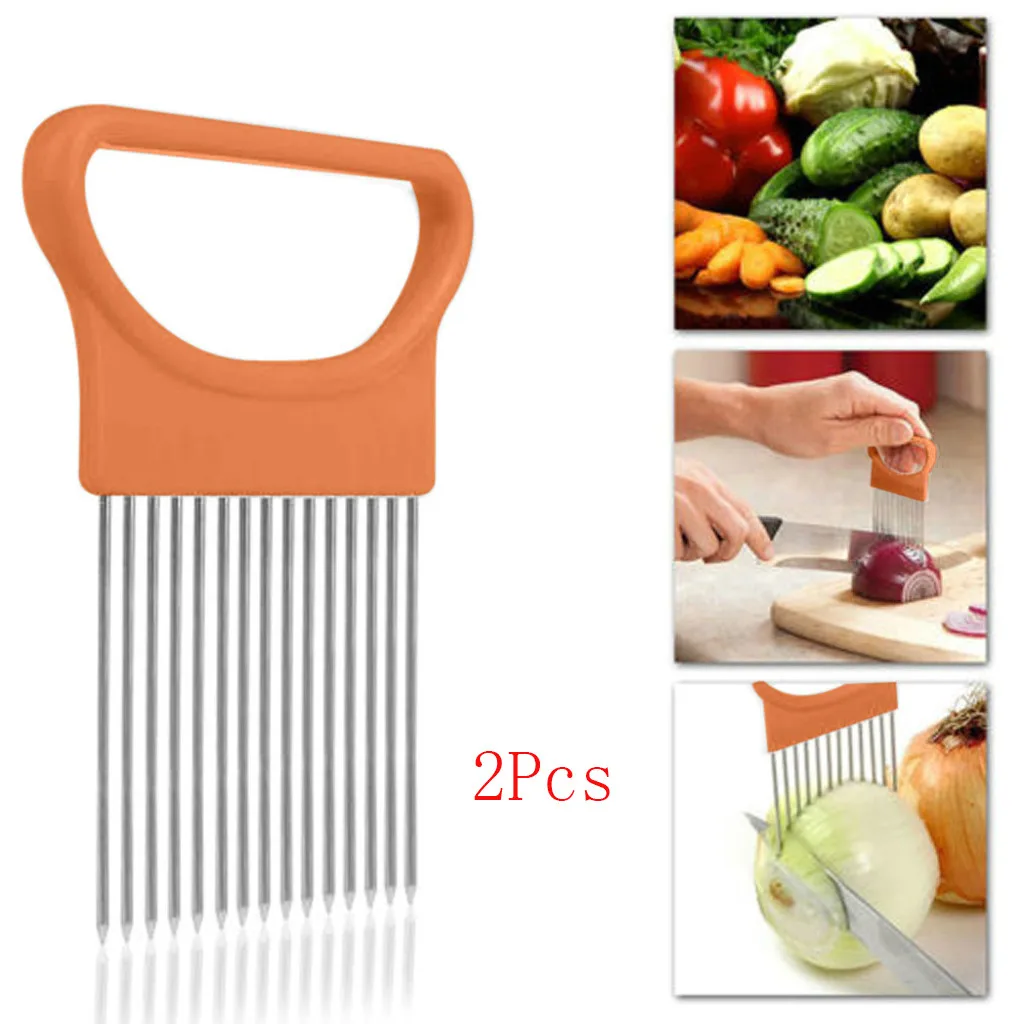 2PCS Orange New Good Helper Kitchen tools Slicing Cutter Safe Fork Cozinha Cocina Utensilios Tomato Onion Slicer Cutting Aid Holder - Цвет: 2PCS Orange