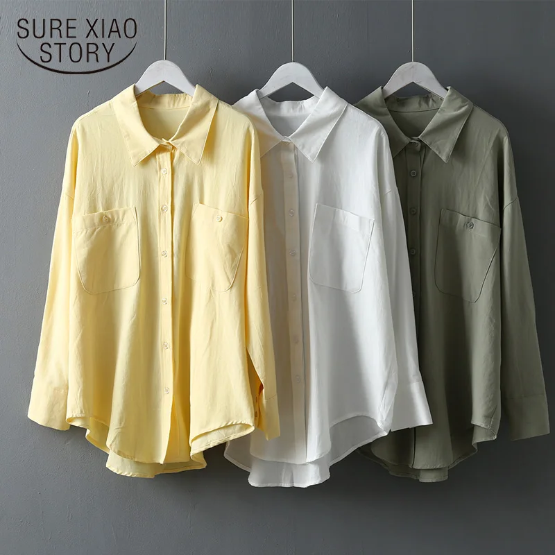 Модные свободные однотонные женские рубашки Blusas Mujer De Moda Весна Осень Новые темно-зеленые женские блузки с длинным рукавом Топы 6720 50