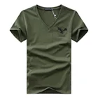 Мужская хлопковая футболка с коротким рукавом, с принтом и V-образным вырезом