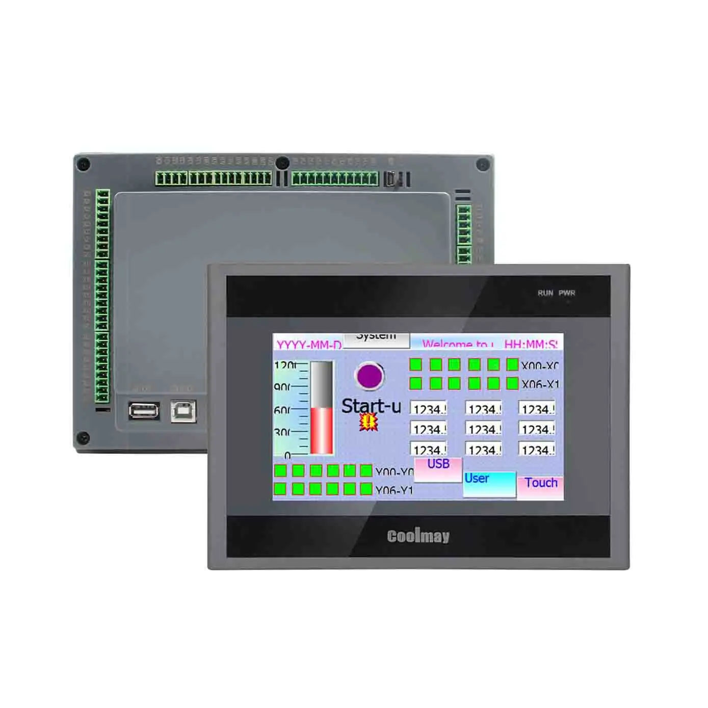 

Industrial monitor 7 inch 30 transistor outputs programmable logic motor controller with high speed functions