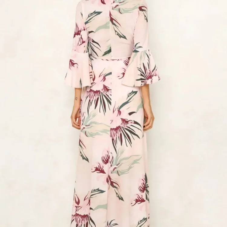 

Digital Printing Dress Plus Size Women's Cross V-Neck Flared Sleeves Fashionable Sexy Fresh And Bright Split Long Dress 2021 New