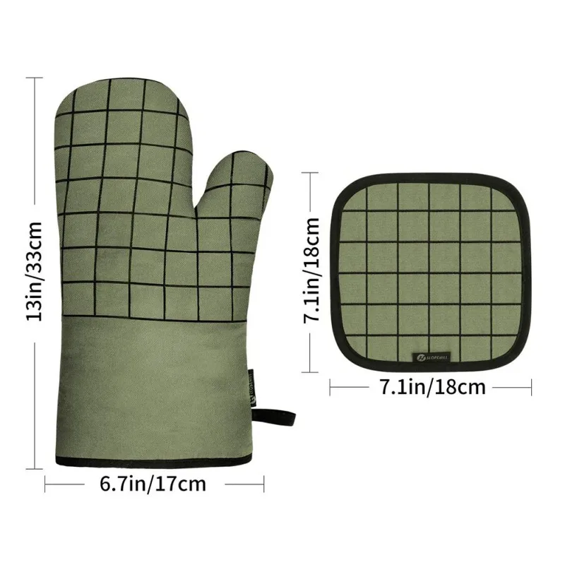 

Heat Resistant Kitchen Barbecue Oven Glove Non-slip Insulation Gloves with Two Pot Holders Cooking Grill Oven Mitts Gloves #