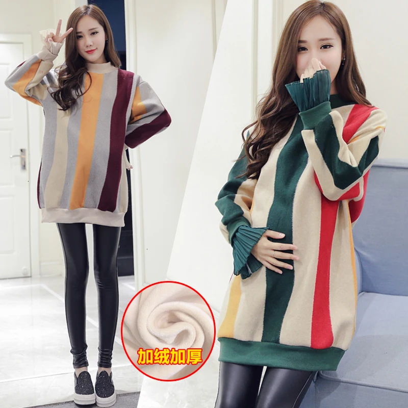 Платье в полоску для беременных зимний свитер из велюра плотные вельветовые топы