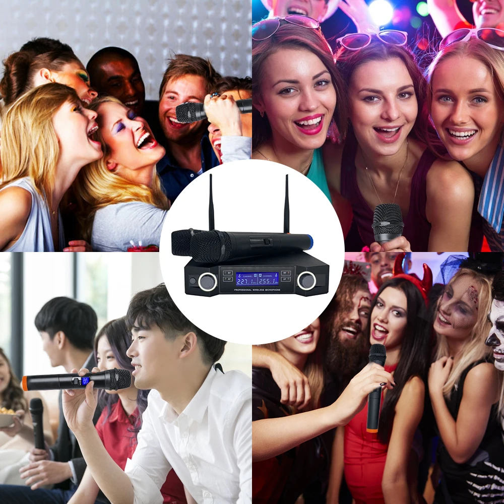 

Wire-less Microphone Digital Display Mic System Set with Dual Handheld Microphones for Home Use Party Wedding Church Meeting