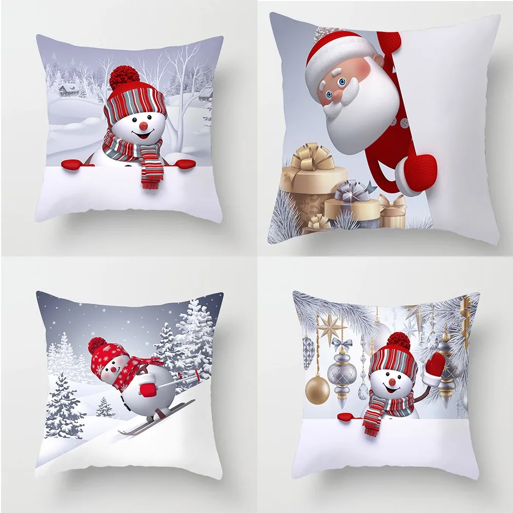 

Christmas Cushion Covers Snowman Pillow Case Sofa Throw Xmas Home Decoration Xmas Noel Navidad Home Supplies 45x45cm