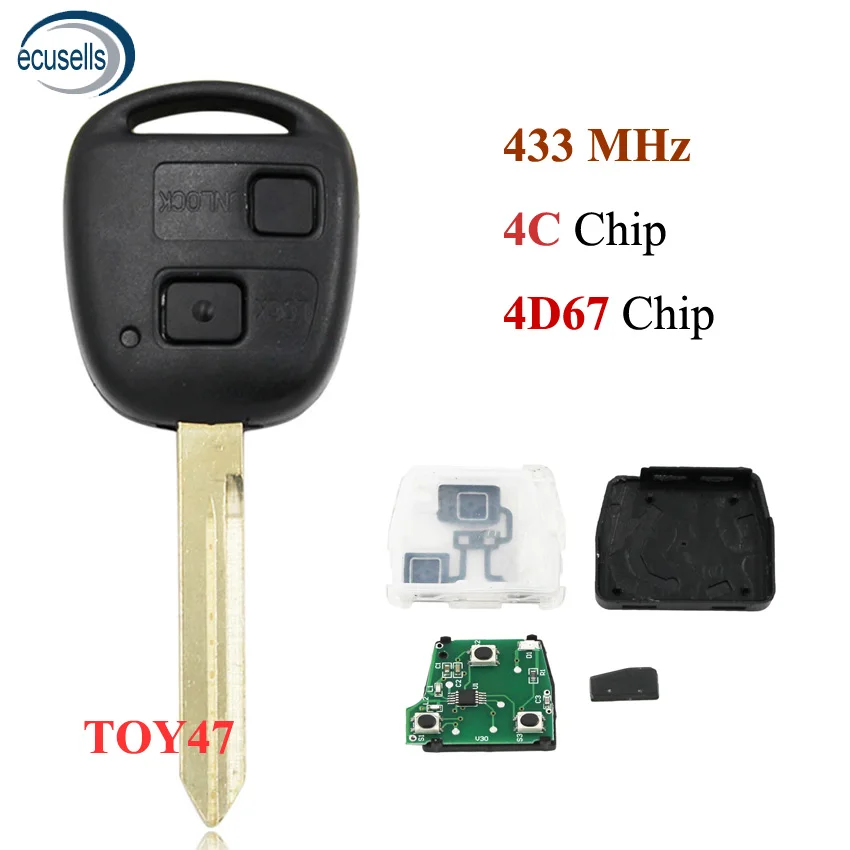 2 кнопочный дистанционный ключ Fob для Toyota RAV4 Corolla Yaris 433 МГц с чипом 4C/4D67 внутри TOY47