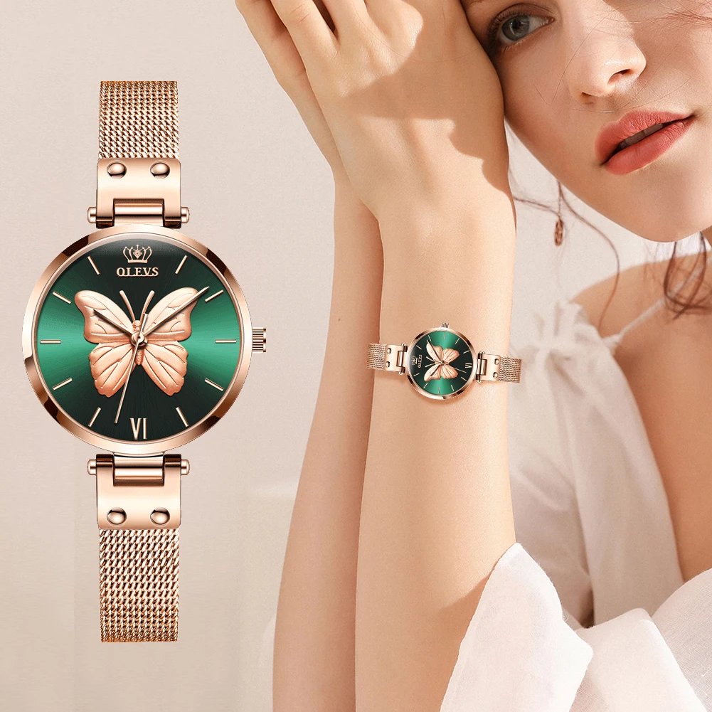 

OLEVS Women Watches Top Luxury Brand Vivid Butterfly Watch Fashion Quartz Ladies Mesh Stainless Steel Waterproof Gift Watch 6891