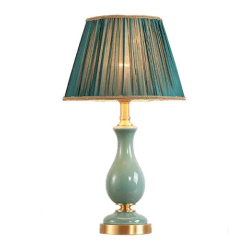 

American Green Pleated Lampshade Ceramic Table Lamp For BedRoom Bedside Living Room Foyer Study Desk Reading Night Light 190140