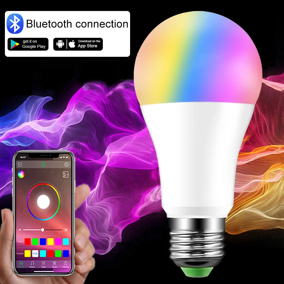 

Умная лампа с беспроводным управлением, 20 режимов, 15 Вт, RGB, Bluetooth