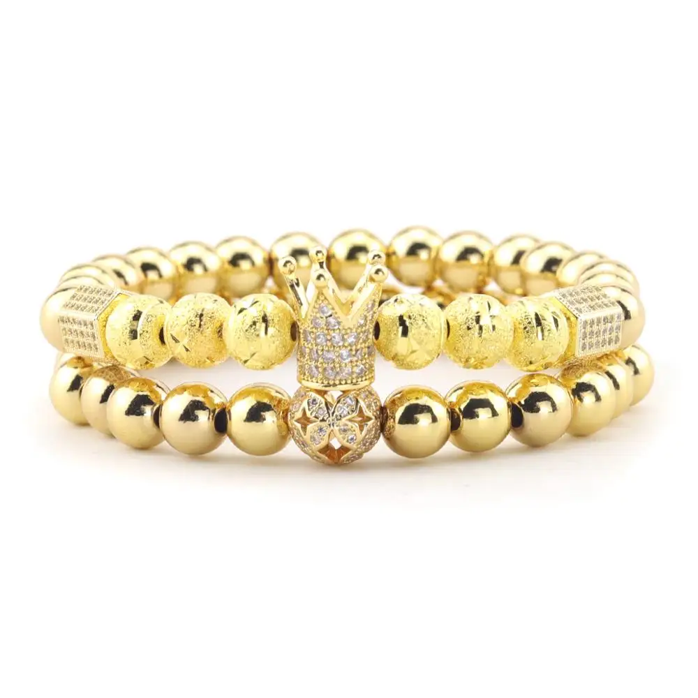 Роскошный браслет в виде короны закрепляющий фианиты цветок шармы медные бусины