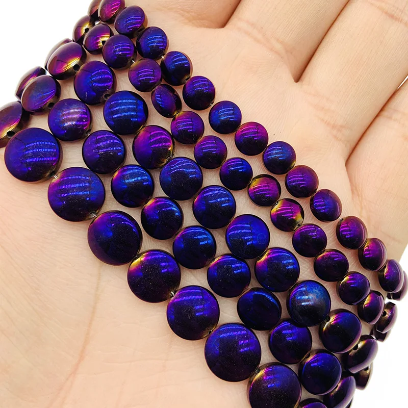 

BTFBES Purple Hematite Flat Round Coin 6/8/10mm Natural Stone Charm Loose Spacers Beads For Jewelry Making DIY Earrings Bracelet