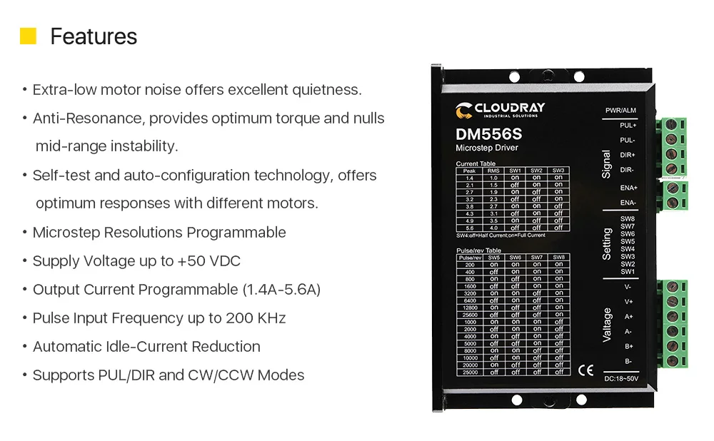 Cloudray 2-фазный шаговый мотор драйвер DM556S поставить Напряжение 18-50VDC Выход 1,4-5.6A ток