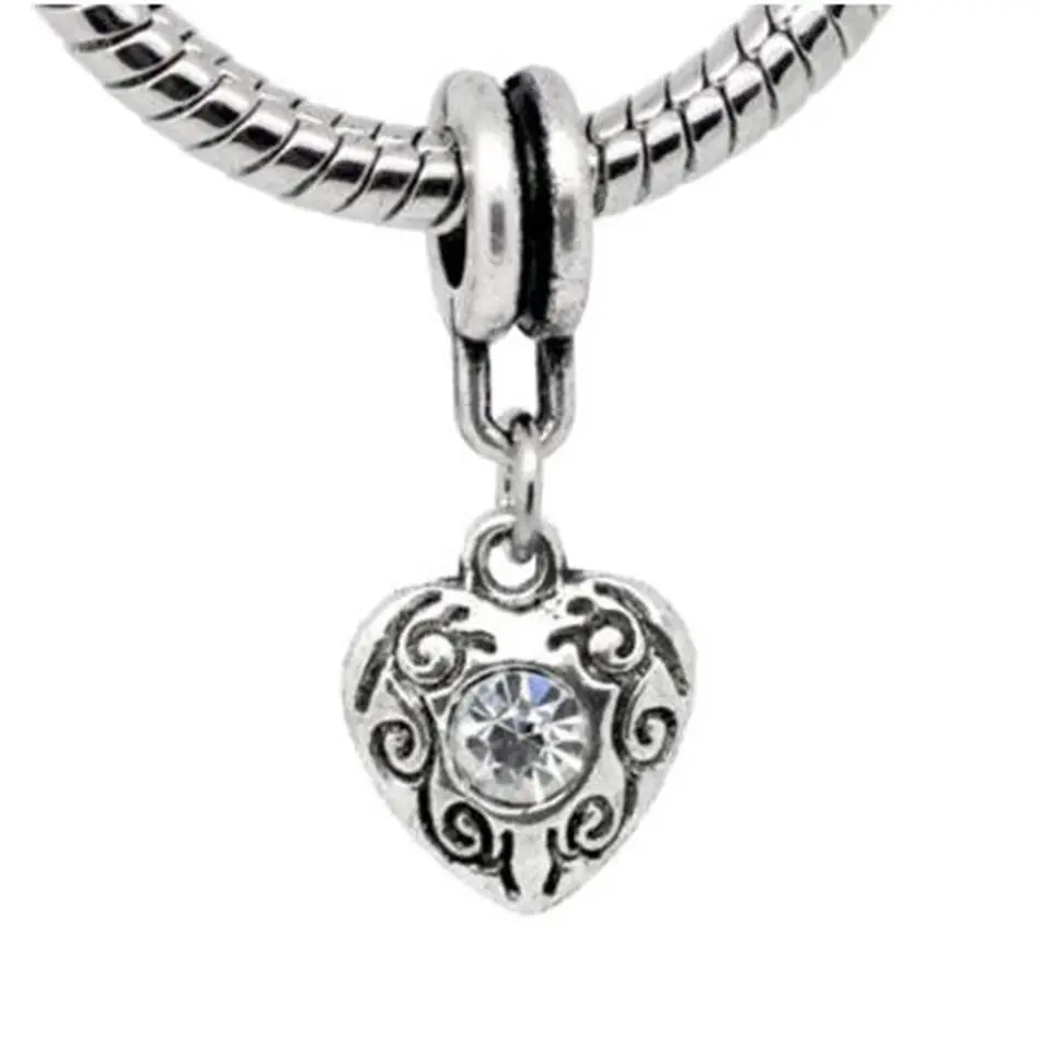 100 шт. цинковый сплав розовый октября камень сердце кулон из бисера для