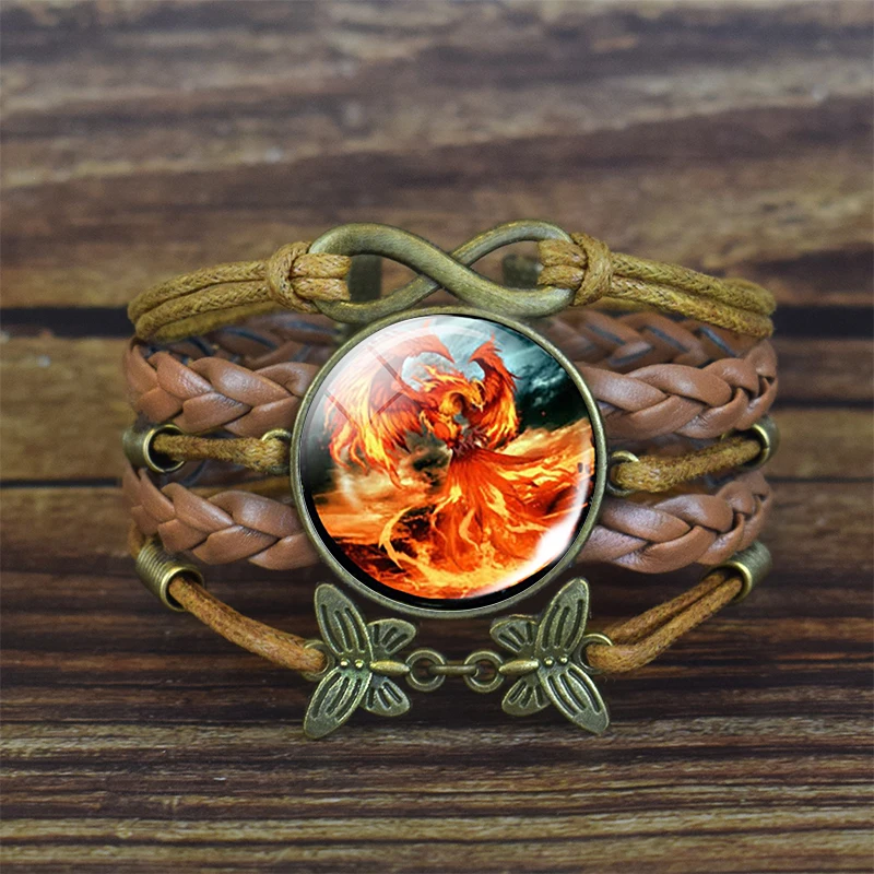 Fire Phoenix коричневый кожаный браслет Модный многослойный Плетеный Кожаный