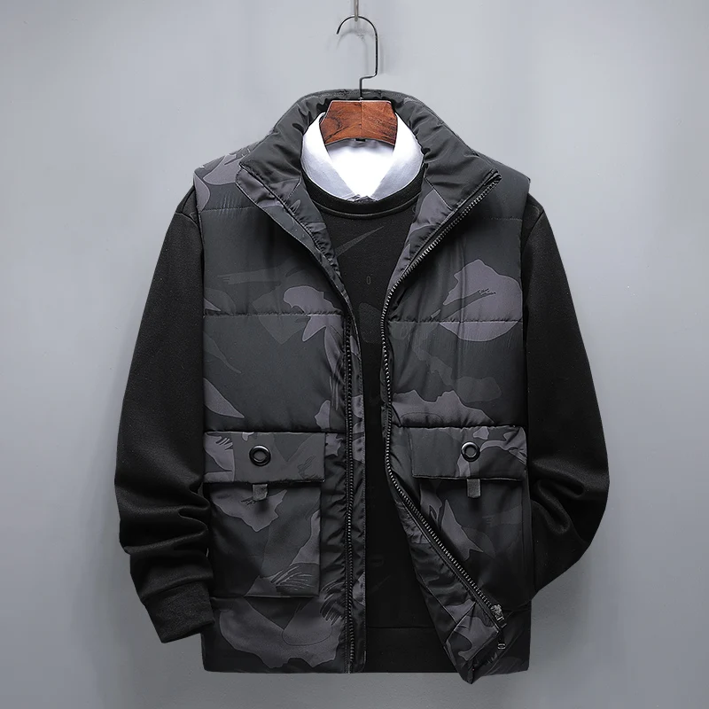 

Camouflage Cotton Vest Men'S Outside Wear A Waistcoat Trend Autumn And Winter Down Cotton Jacket Large Size Thickened Warm Coat