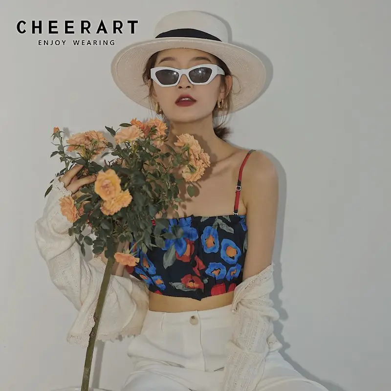 Укороченный топ с цветочным принтом CHEERART летний бюстье укороченный на бретелях
