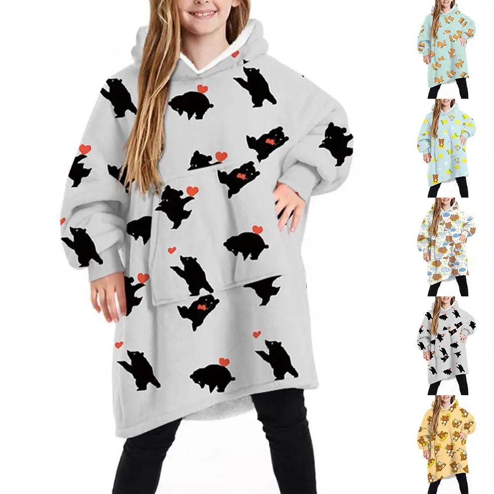 

Kids Baby Girls Blanket Hoodie Coat Warm Fleece Outwear Winter Cartoon Printed Hoody Jacket