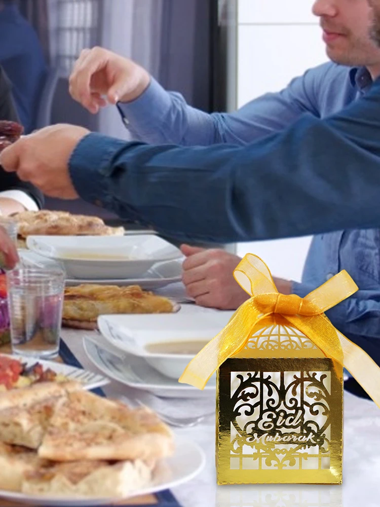 

50pcs/Set Eid Mubarak Candy Favor Box Ramadan Kareem Gift Boxes Islamic Muslim Festival Happy Al-Fitr Eid Event Party Supplies